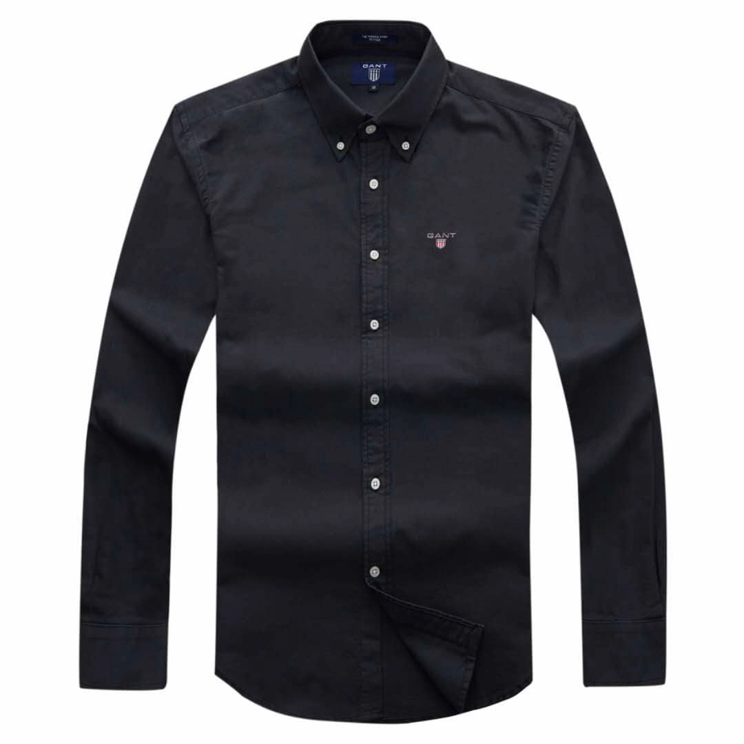Long Sleeve Male GANT Archive Oxford Shirt Black Soft Stretch Collar