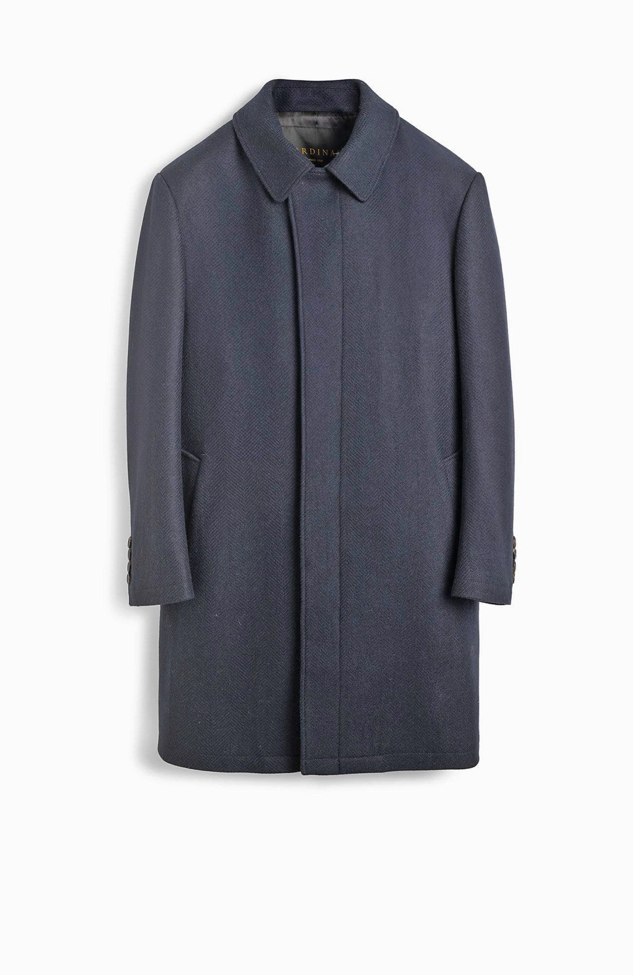 Day To Night Non Restrictive Movement PLATINUM NAVY HERRINGBONE WOOL OVERCOAT