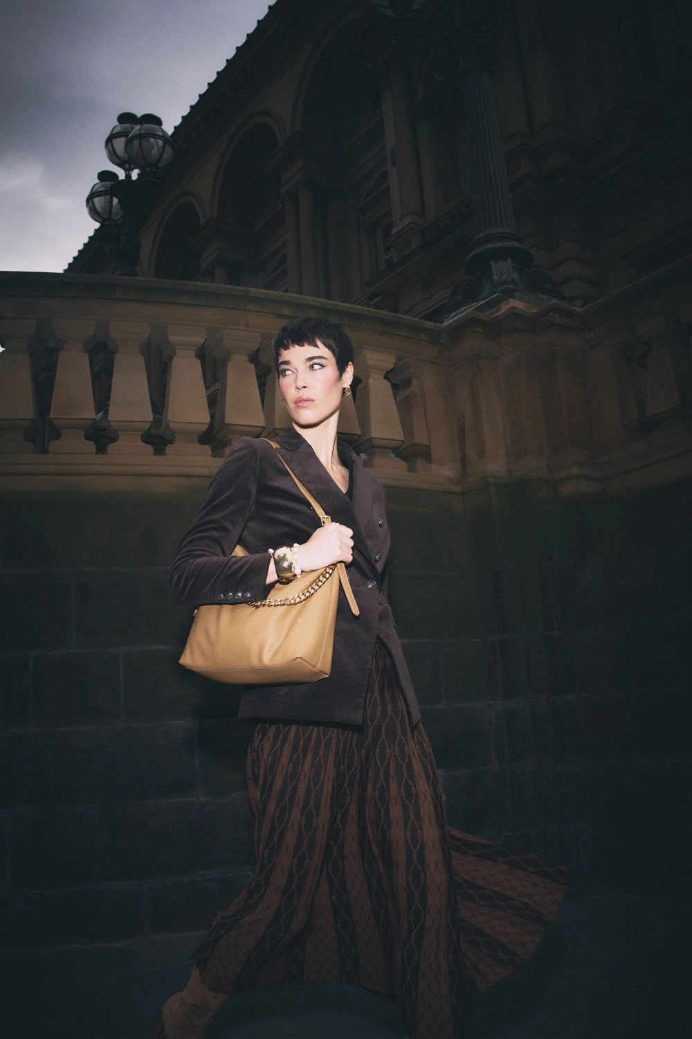 Unique Feature Effortless Feel Pleated Knit Skirt - Chocolate & Camel