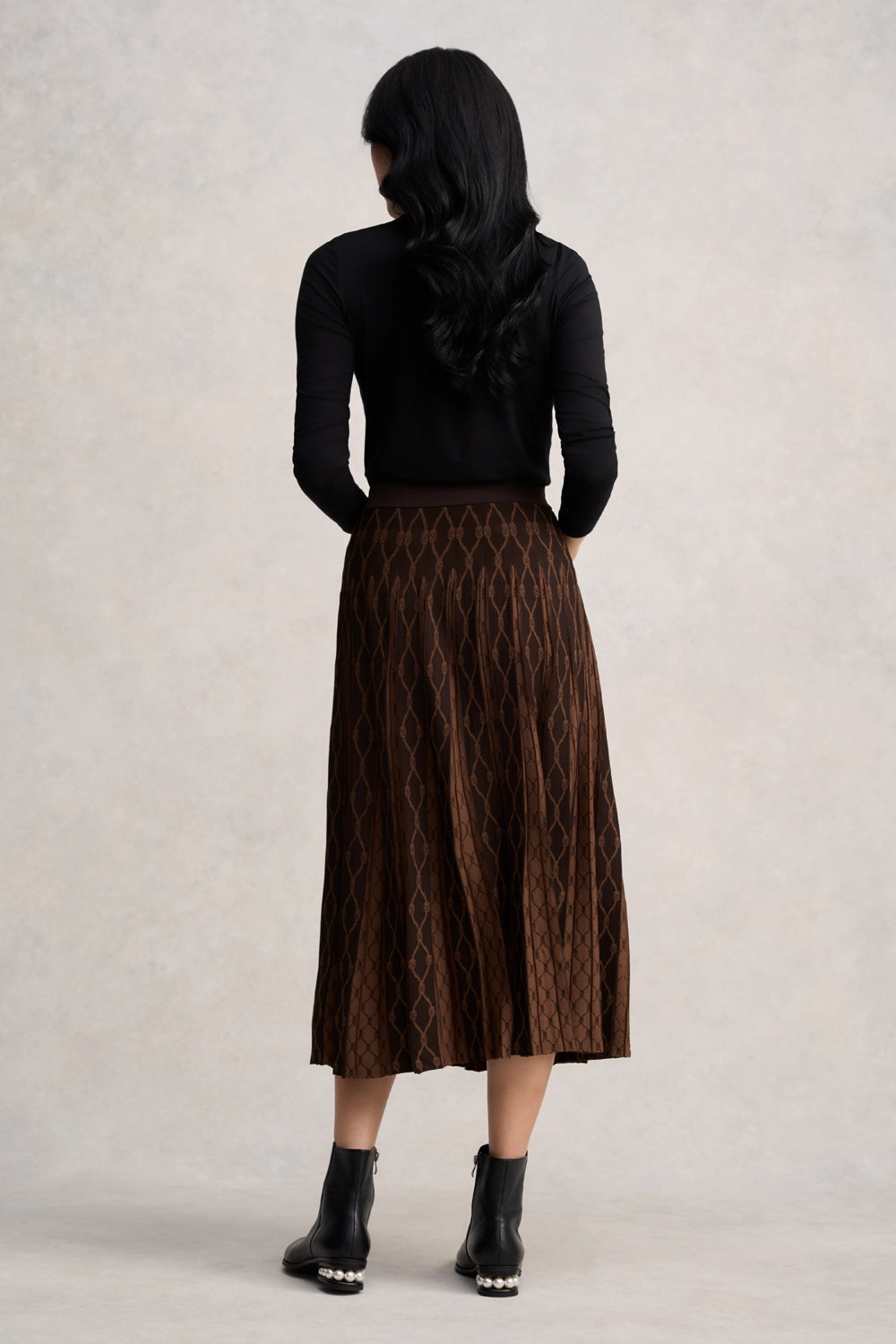 Pleated Knit Skirt - Chocolate & Camel Inverted Pleats