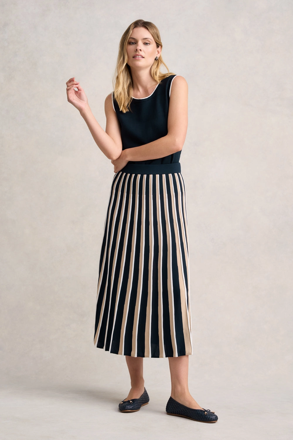 Pleated Knit Skirt - Deep Navy Stripe Daily Favorite