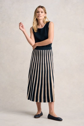 Pleated Knit Skirt - Deep Navy Stripe Daily Favorite