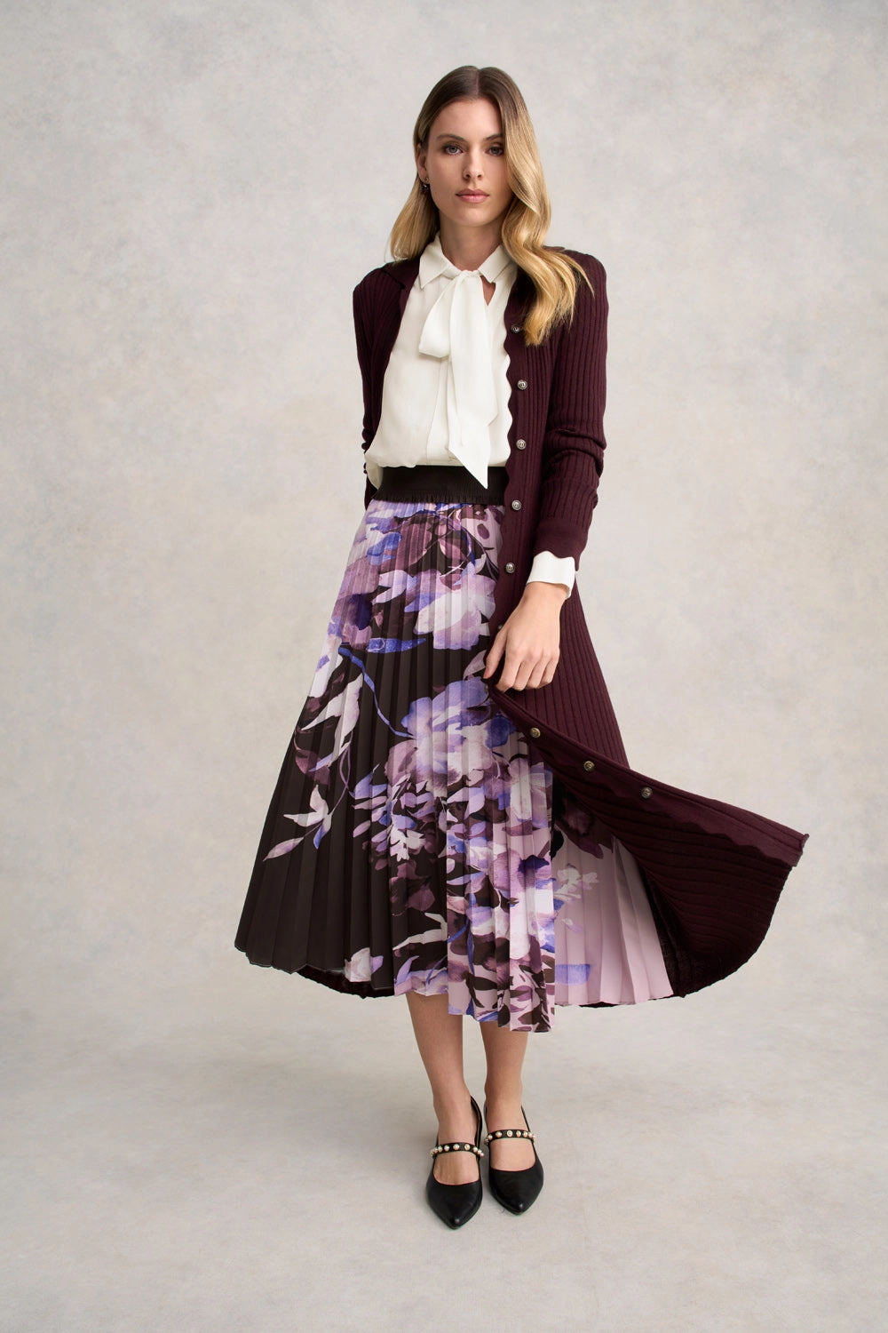 Sustainable Fabric Pleated Midi Skirt - Floral Print