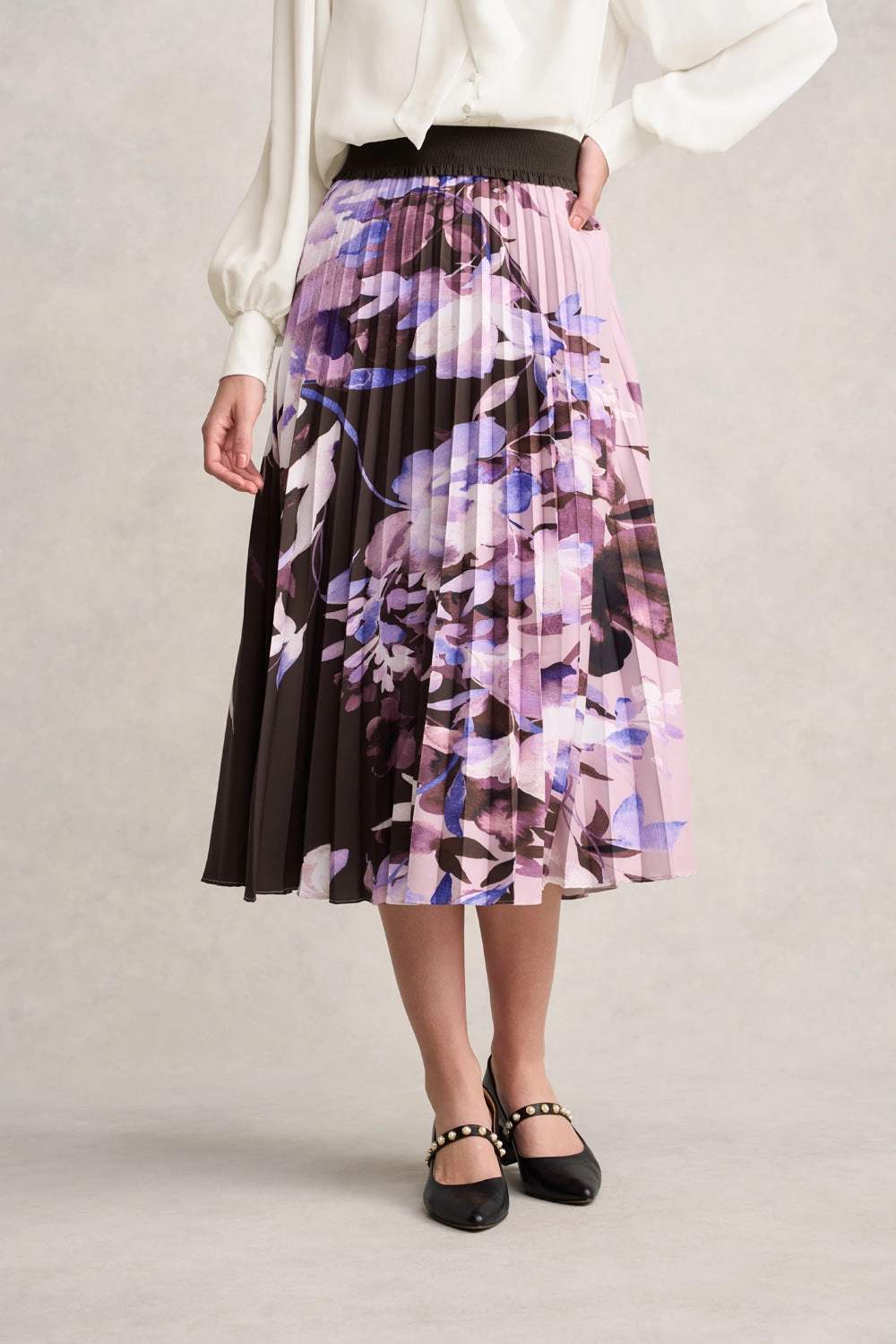 Texture Focus Heritage Inspired Pleated Midi Skirt - Floral Print