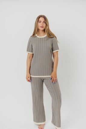Metallic Fiber Blend Adele Ribbed Knit Top and Pants Set in Dusty Olive *Final-Sale*