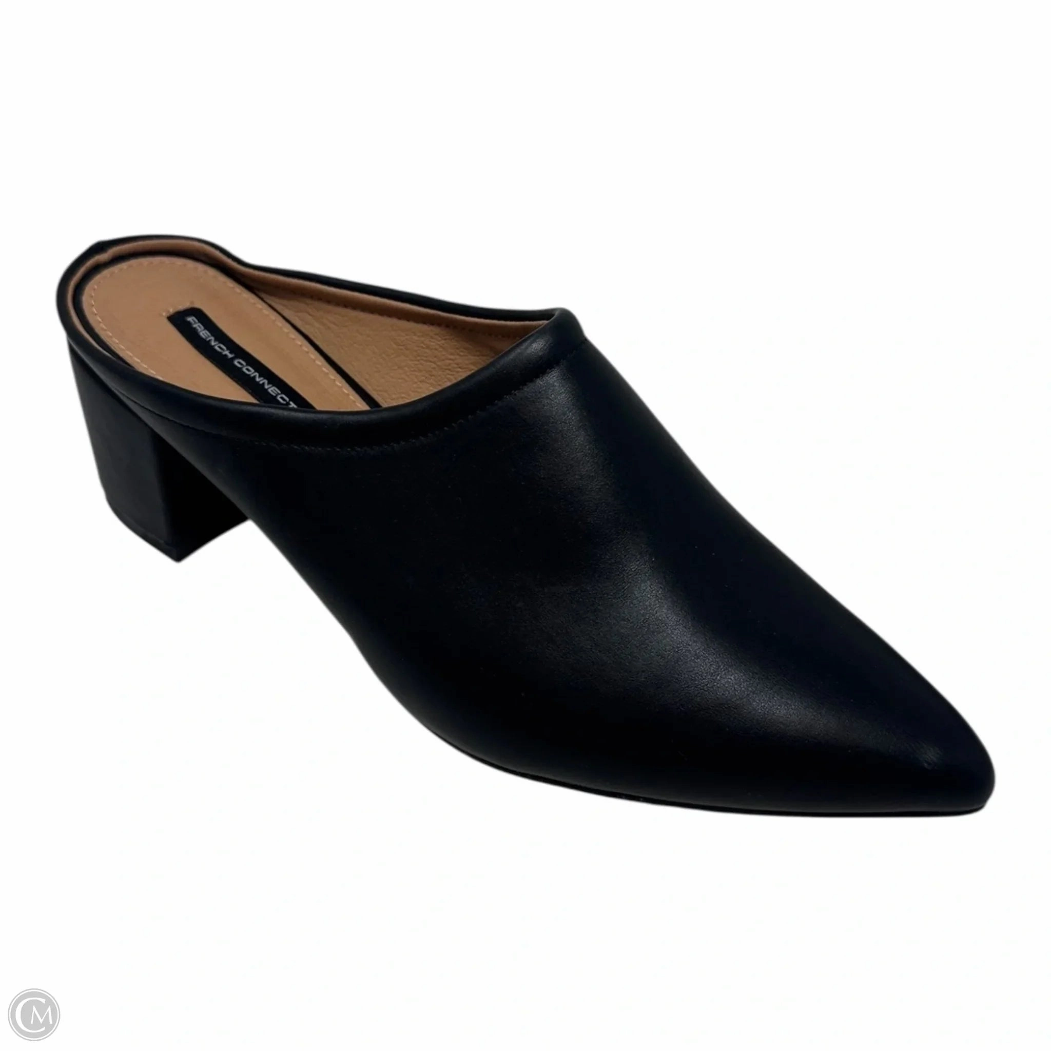 Pointed Toe Mules Shoes Heels Block By French Connection In Black, Size: 8.5 Ventilated lace up closure