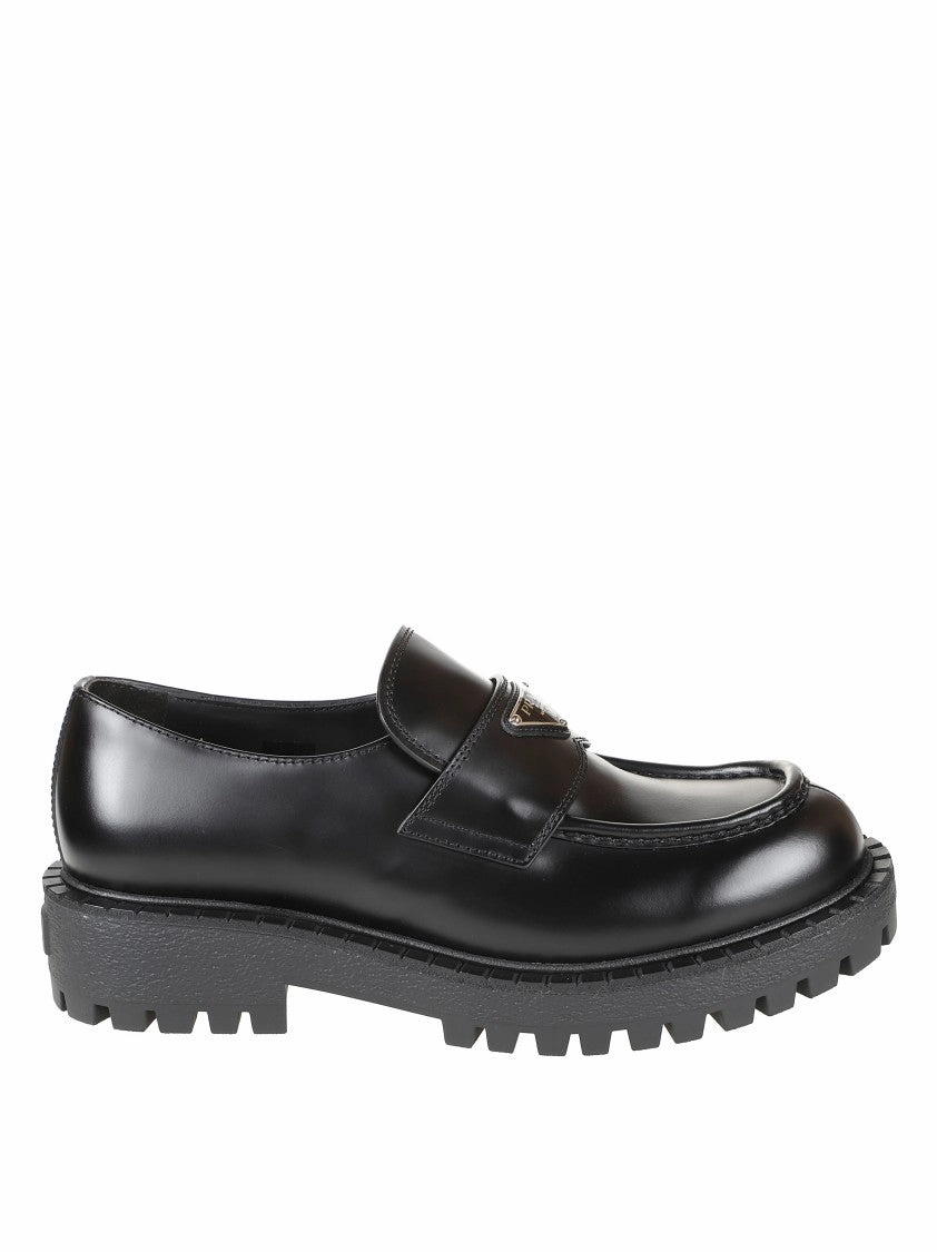 Grass Lane Polished Black Leather Loafers With Chunky Rubber Sole