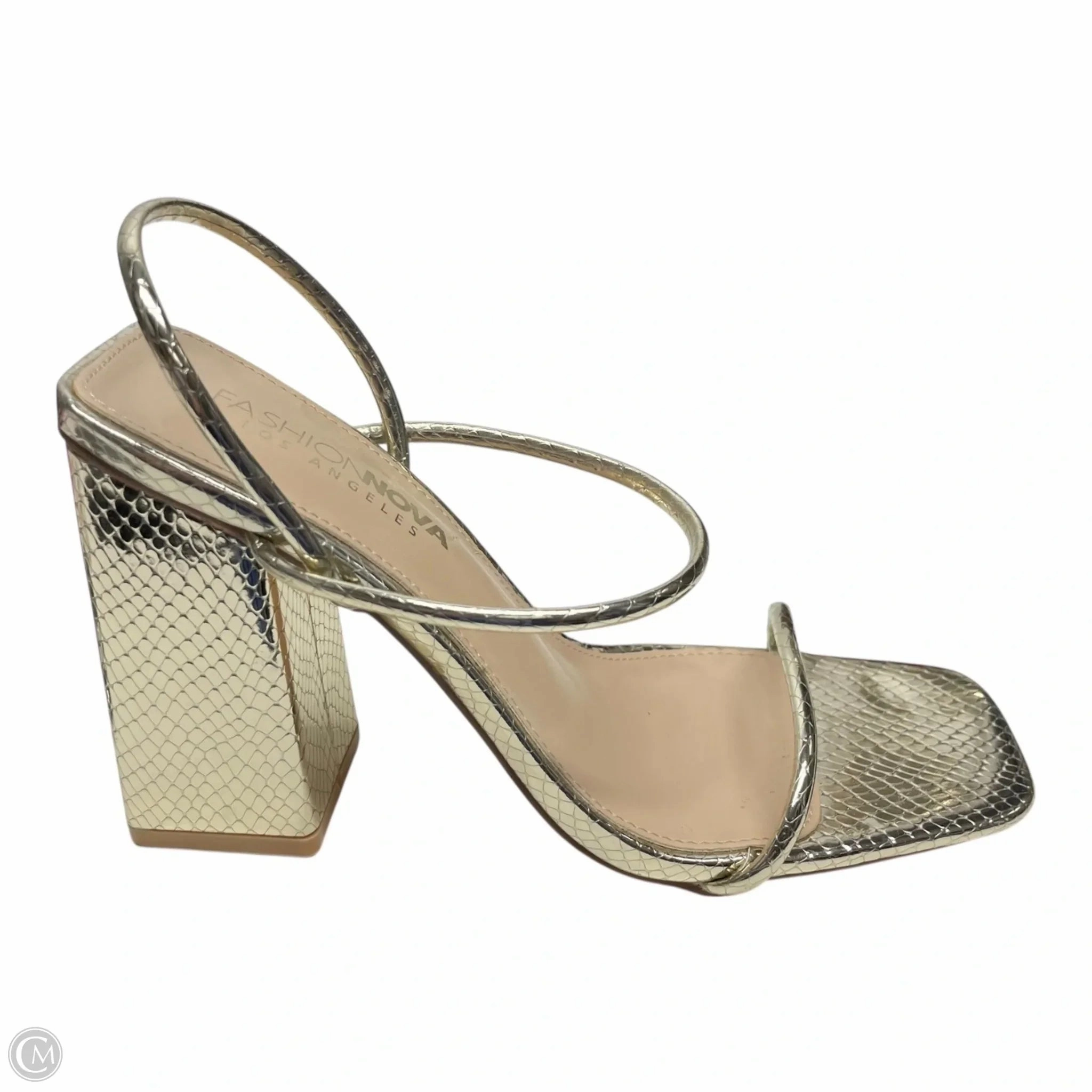 Bejeweled Heels Shoes Heels Block By Fashion Nova In Gold, Size: 8.5