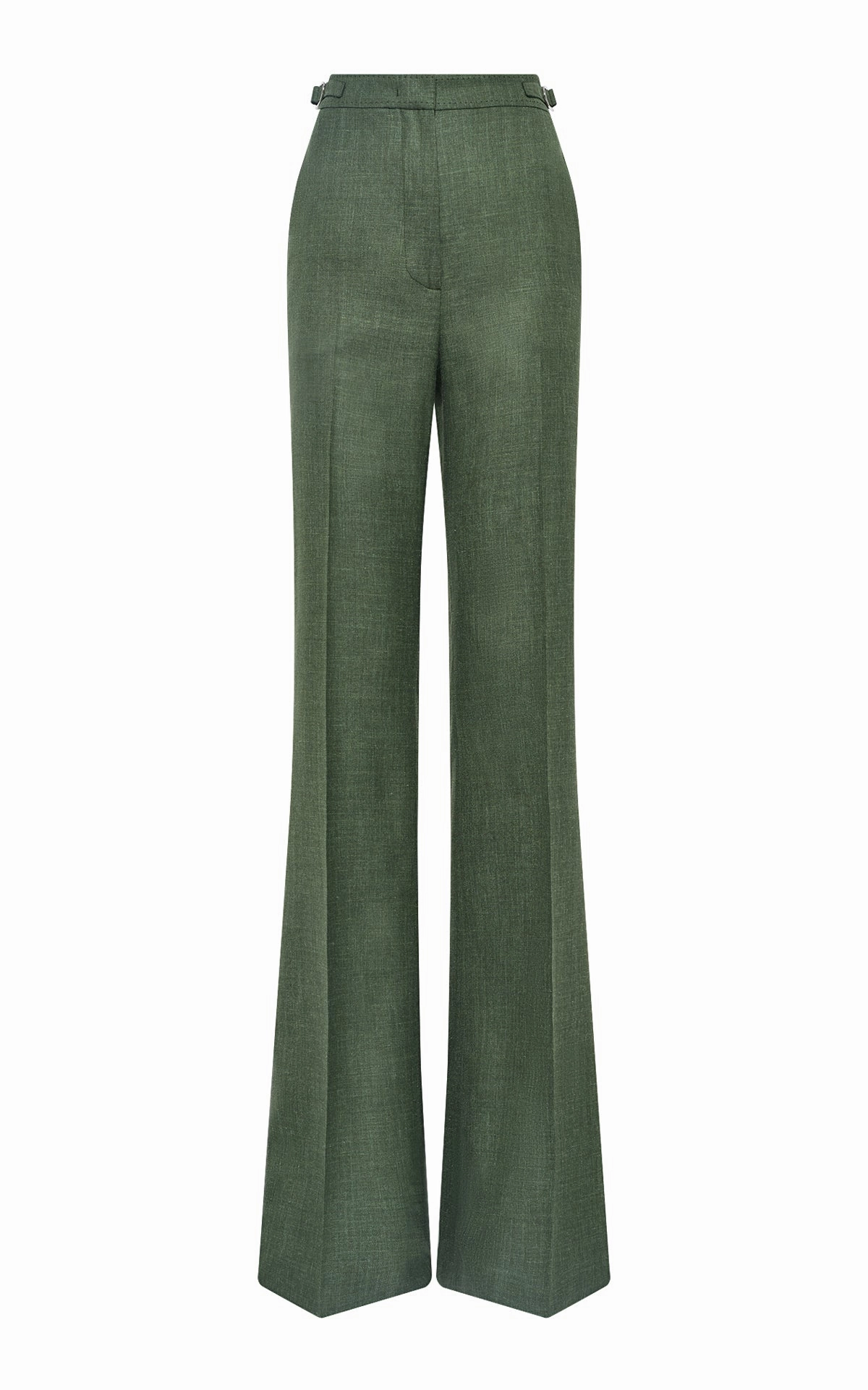 Elegant Workwear Vesta Flared Pant in Olive Virgin Wool Silk with Linen
