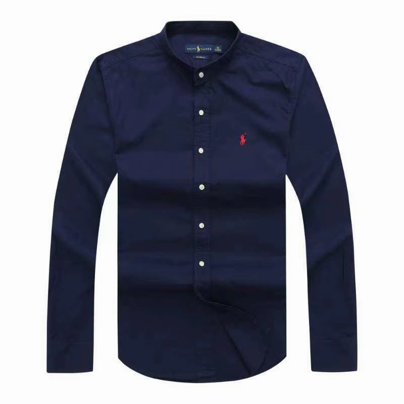 Active Lifestyle Polo Ralph Lauren Band Collar Oxford Navy Blue Long Sleeve Men Shirt