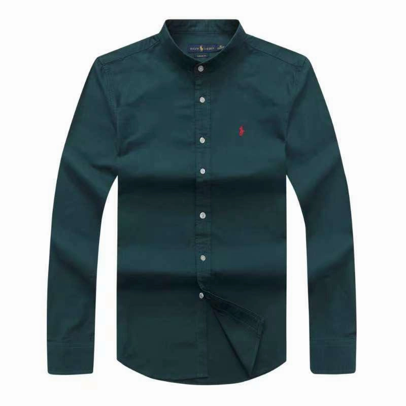 Simple Elegance Polo Ralph Lauren Band Collar Oxford Green Long Sleeve Men Shirt