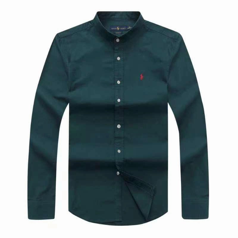 Polo Ralph Lauren Band Collar Oxford Green Long Sleeve Men Shirt Morning Comfort Reinforced Seams