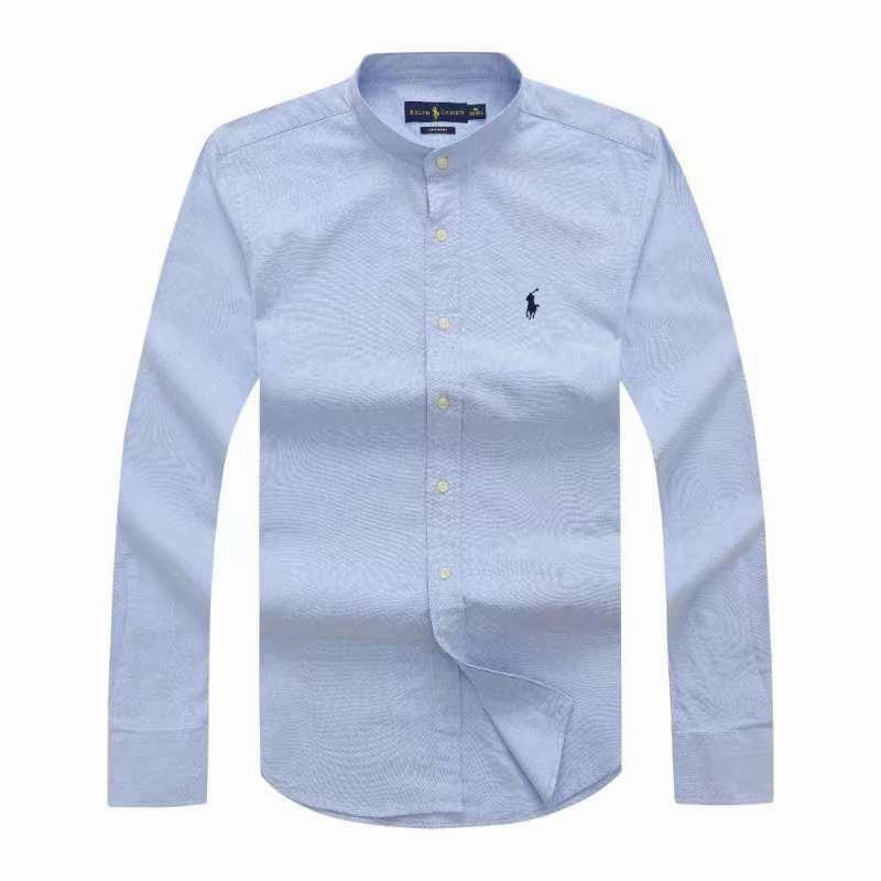 Polo Ralph Lauren Band Collar Oxford Sky Blue Long Sleeve Men Shirt Non Iron Material