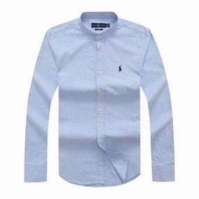 Polo Ralph Lauren Band Collar Oxford Sky Blue Long Sleeve Men Shirt Casual Vibe Smooth zipper closure