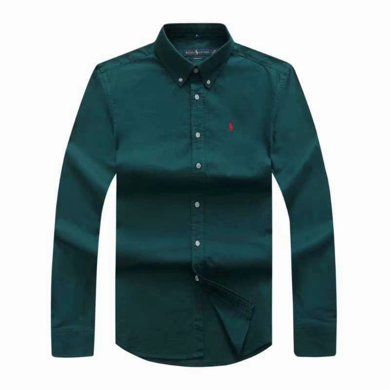Polo Ralph Lauren Custom Fit Plain Green Long Sleeve Oxford Shirt Moisture Wicking Layer Hidden Placket