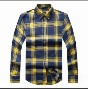 Coastal Vibes Loose Comfort Polo Ralph Lauren Long Sleeve Yellow/Navy Blue Check Shirt