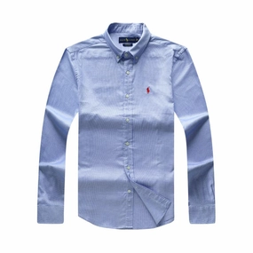 Fitted Silhouette Friends Meetup Polo Ralph Lauren Men's Custom Fit Tiny Checked Long Sleeve  Shirt - Blue With Red Small Pony