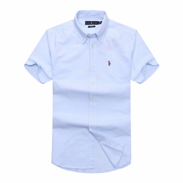 Polo Ralph Lauren Men Short Sleeve Oxford Shirt sky Blue Plain Casual Fit Quick Dry Construction