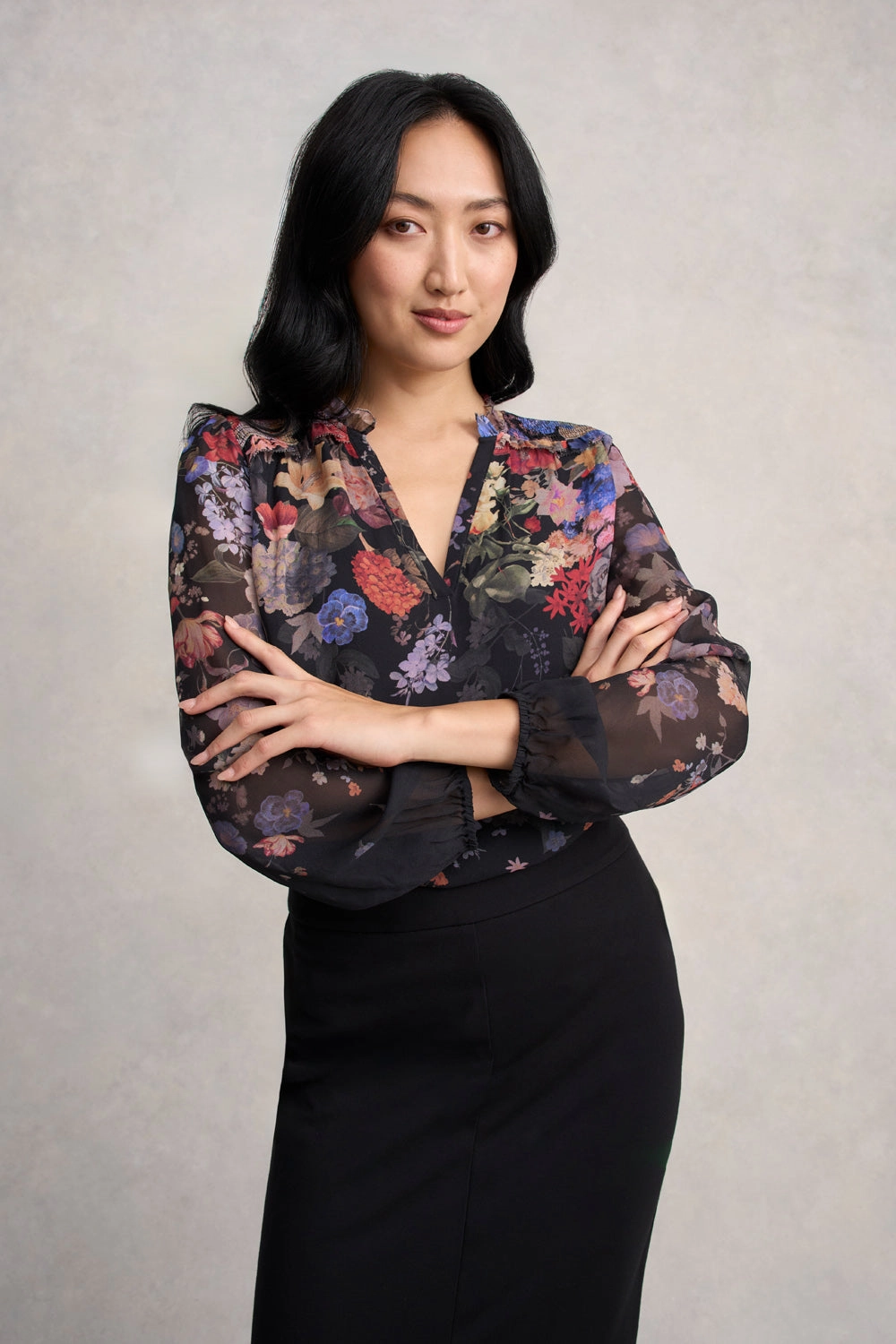 Ponte Midi Skirt - Black Draped Design