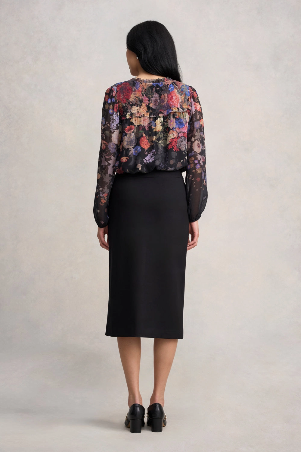 Ponte Midi Skirt - Black Flowy Drape