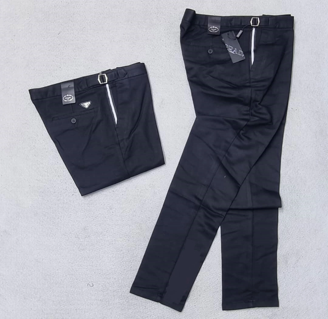 Flexible High Density Knit Multi Pocket Design Prada Black Straight Cut Men Pant