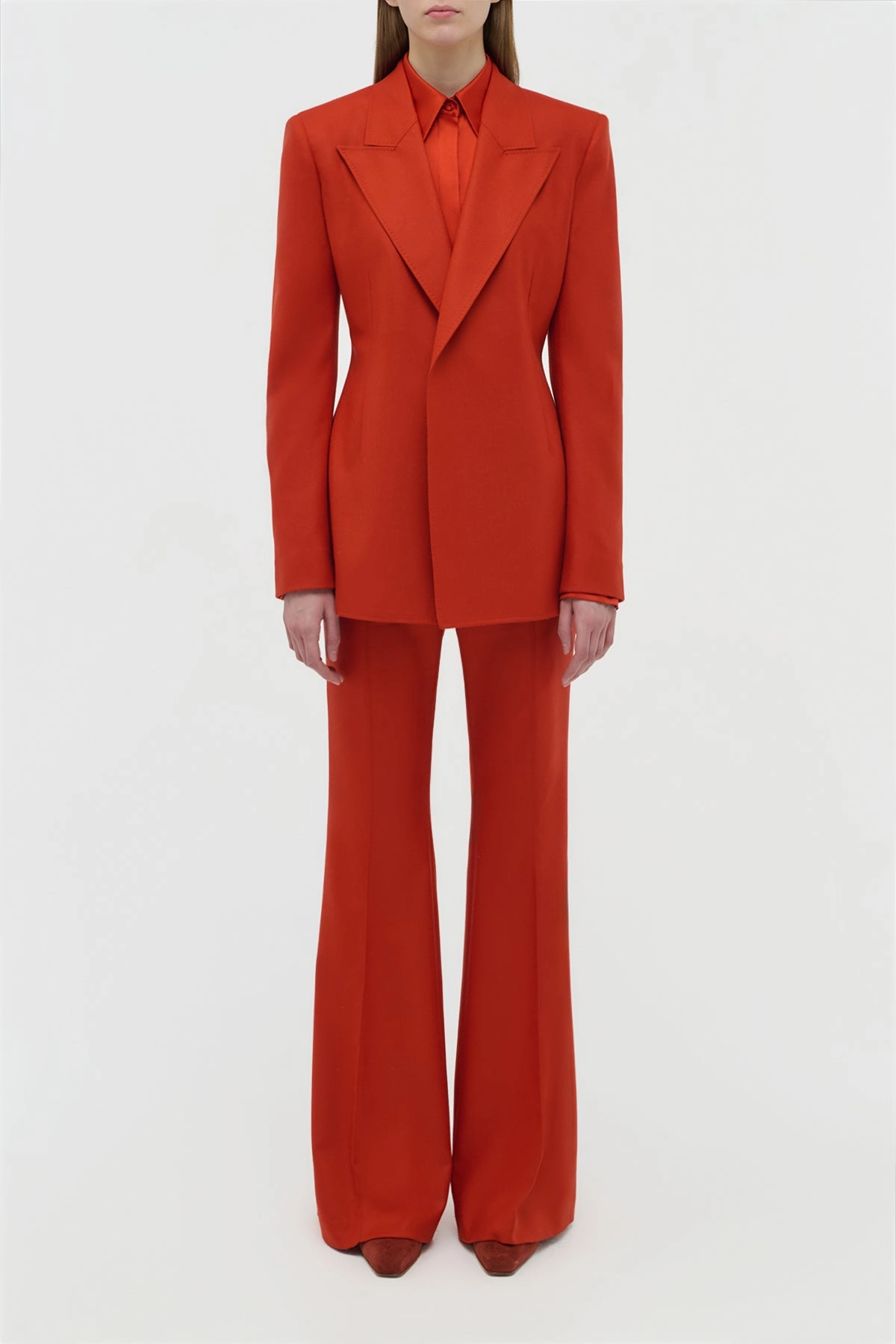 Relaxed Look Timeless Wear Rhein Flare Pant in Antelope Orange Wool Cashmere Flannel