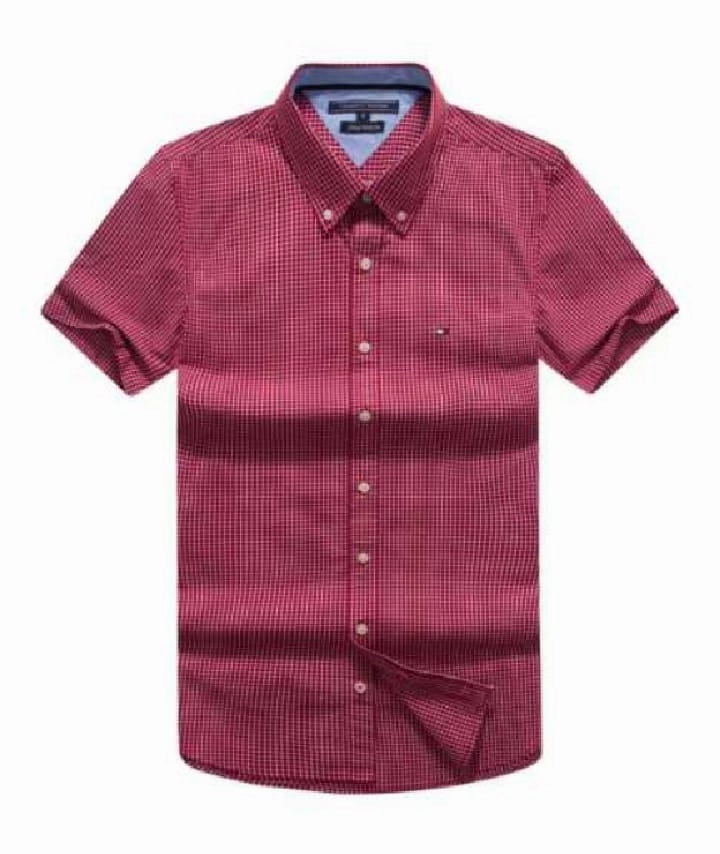 Minimalist Look Tommy Hilfiger Short Sleeve with an all-over check pattern Red Shirt