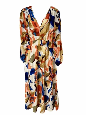 Loose Flow Waist-Cinching Pretty Garden Women's Dress Gold Multi XL