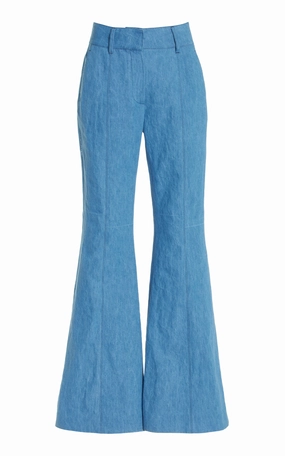 Temperature Regulating Textiles Chic and Polished Rhein Pant in Light Blue Recycled Cotton Linen Denim