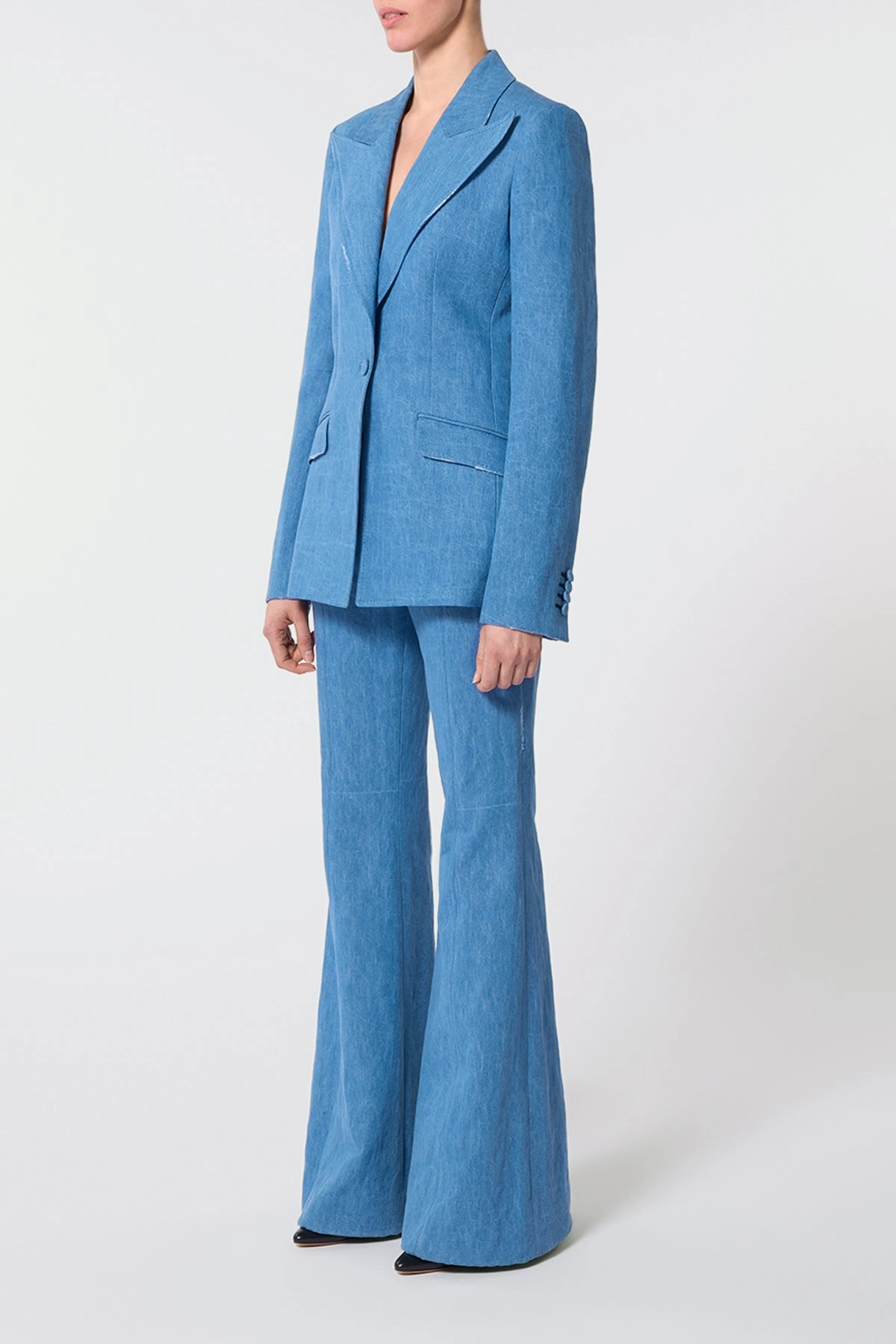Office Ready Fashionable Wear Rhein Pant in Light Blue Recycled Cotton Linen Denim