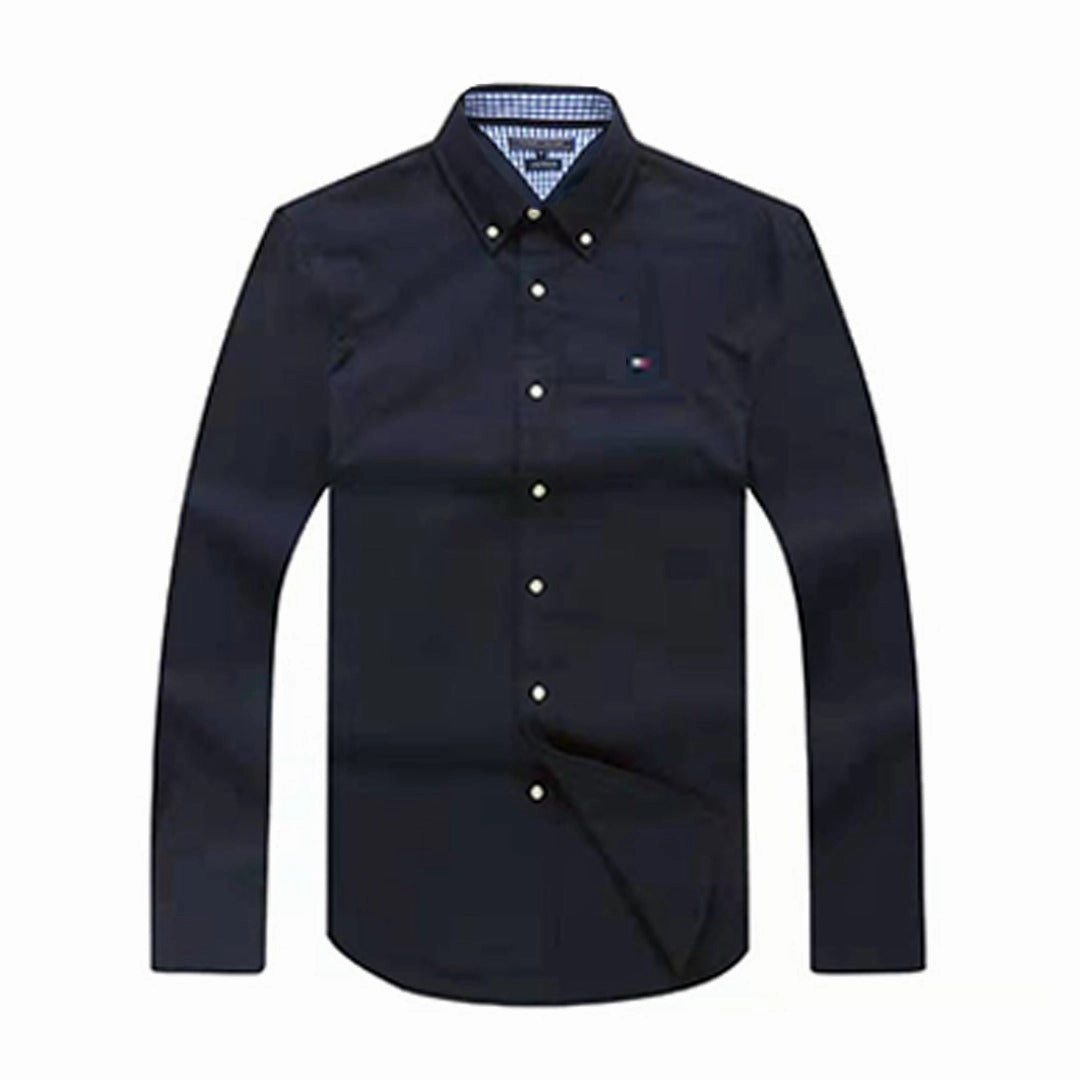 Tommy Hilfiger  Men  Long Sleeve  Oxford  Shirt  Navy Blue Winter Retreat