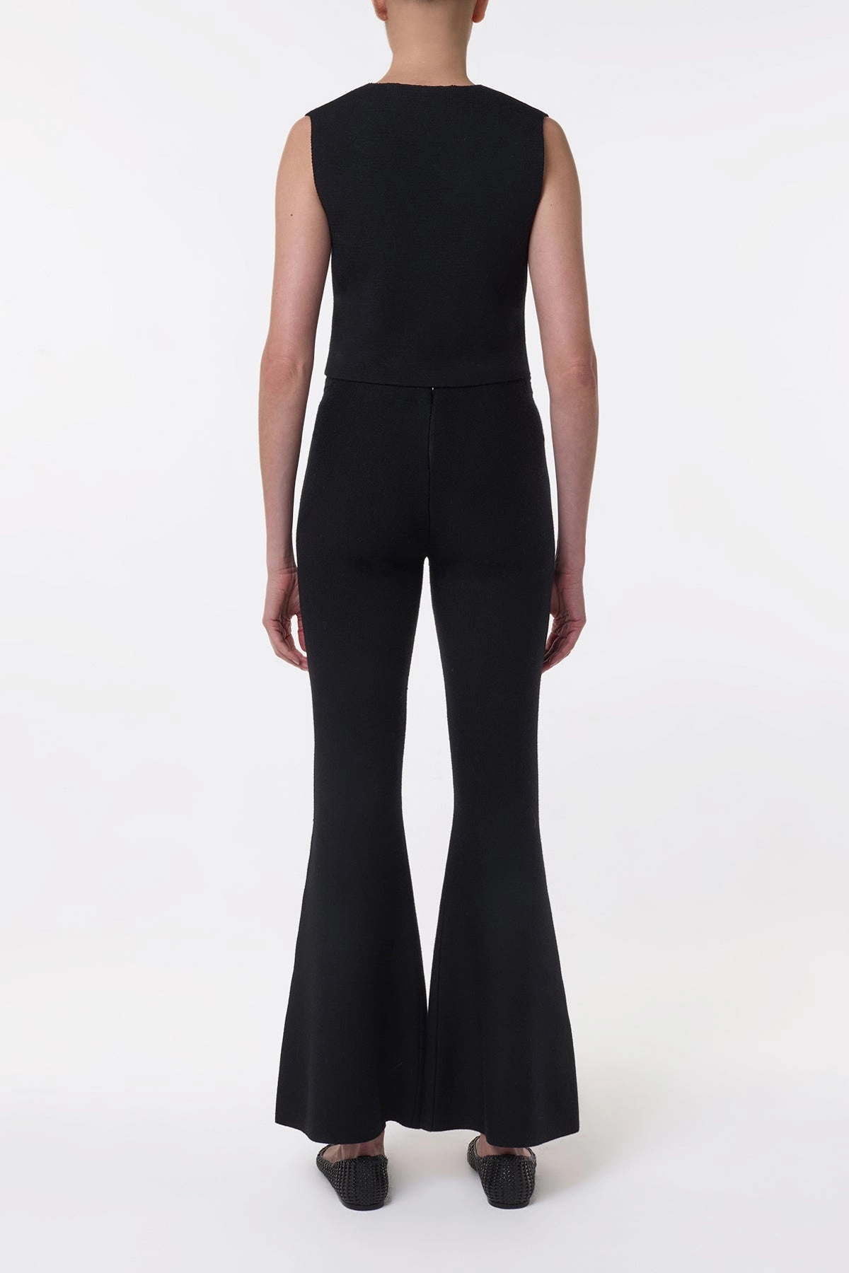 Refined Look Fit All-Weather Wear Ayala Flare Cropped Knit Pant in Black Merino Wool Cashmere