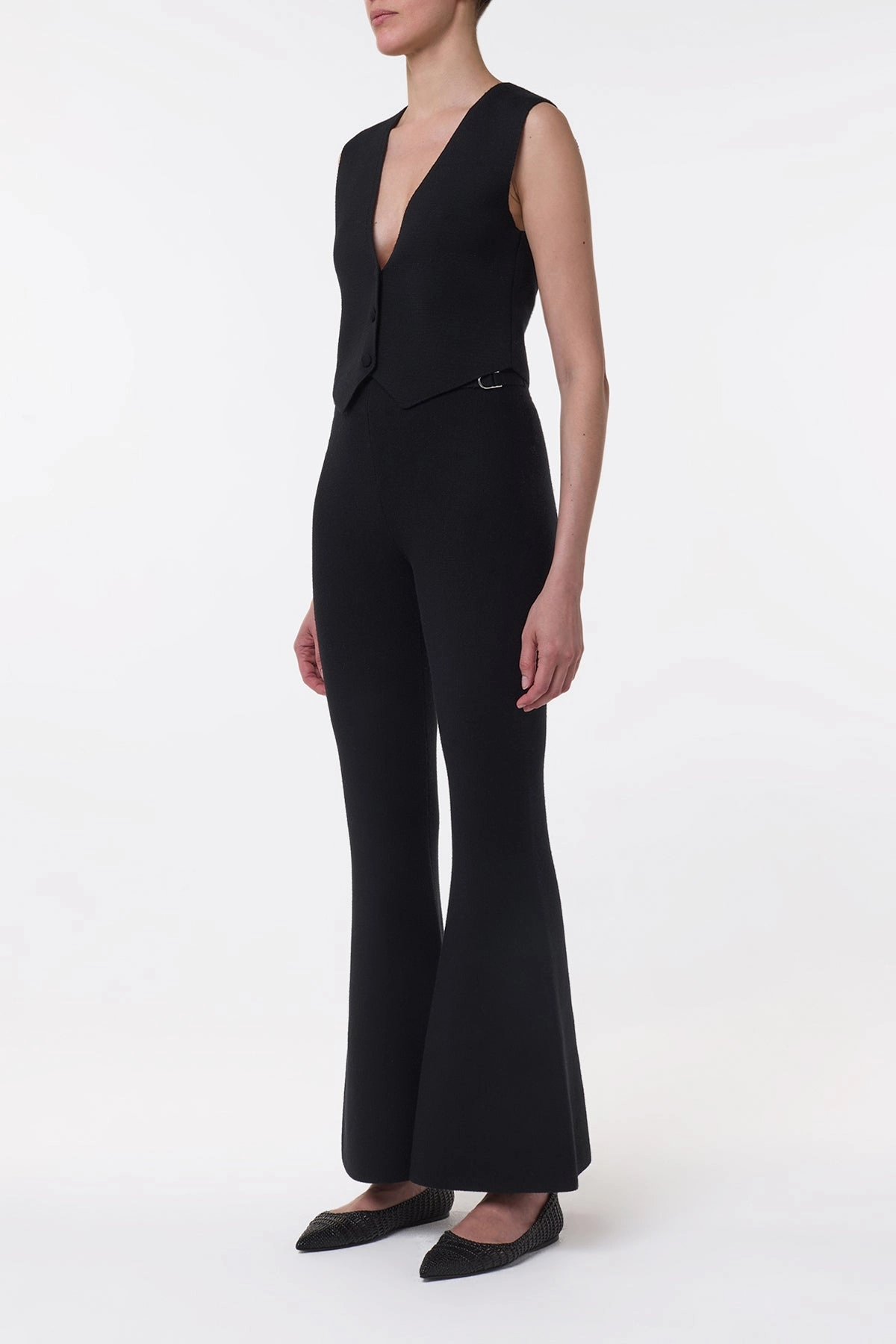 Ayala Flare Cropped Knit Pant in Black Merino Wool Cashmere Refined Fit Wear Crisp Wear