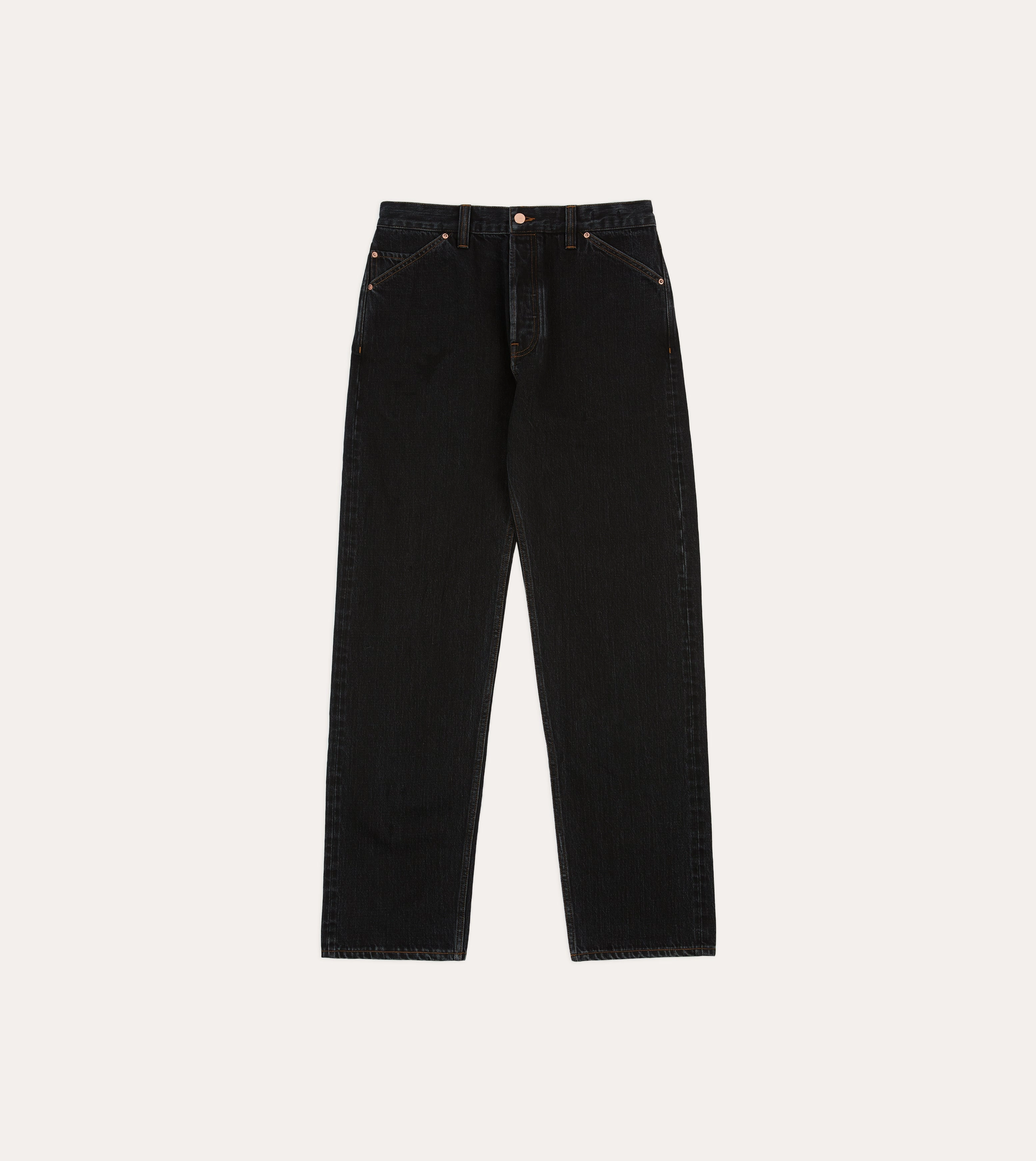 Drake's by A. Levine Black Stone Wash 12.3oz Selvedge Denim Five-Pocket Jeans Flat Lock Seams Slim Profile