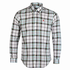 R L Oxford Check Long Sleeve White/ Sky Blue Casual Wear Seamless Shoulder Construction