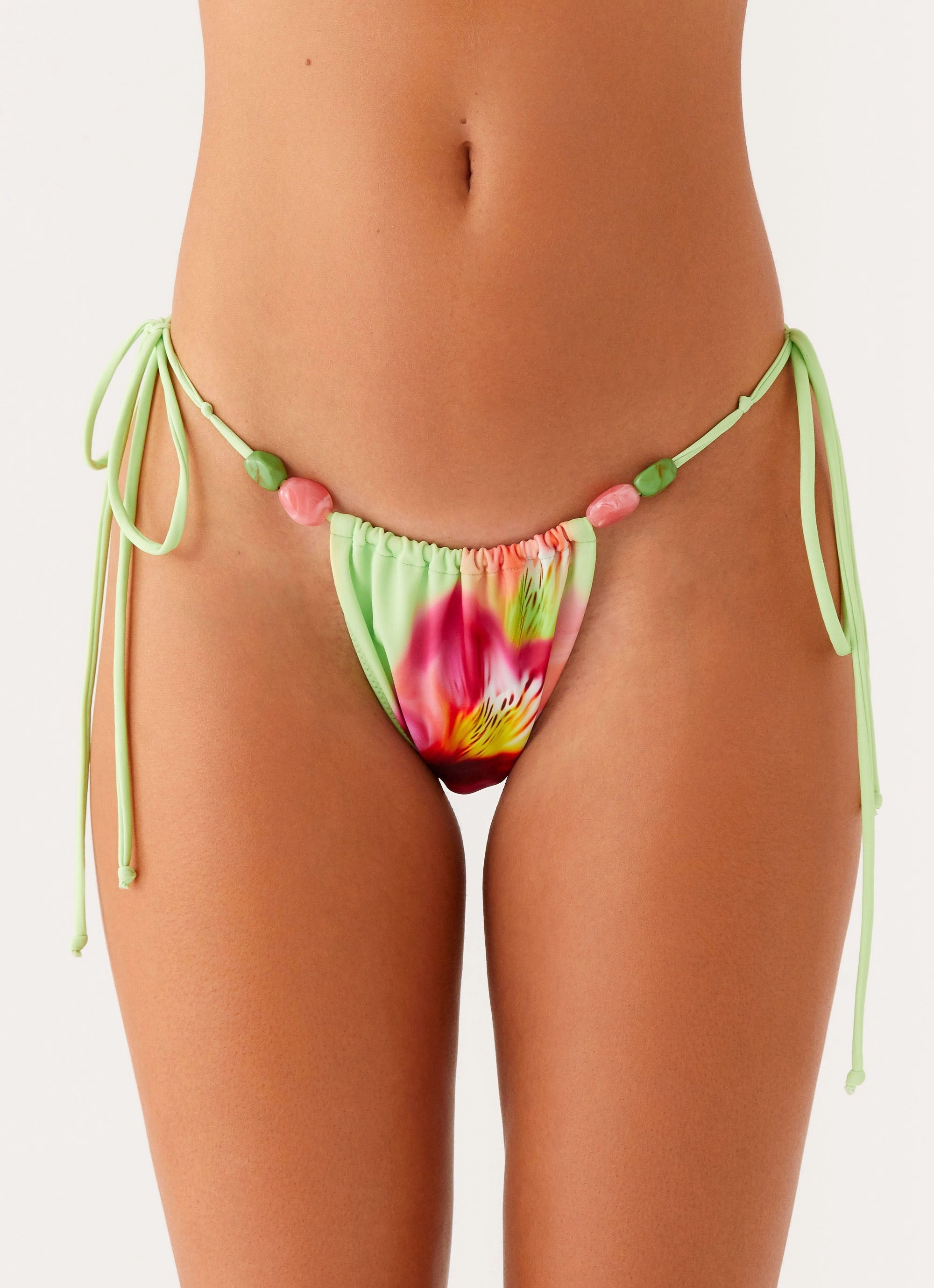 Rach Bikini Bottoms - Green Tropical Reinforced Strap Anchors