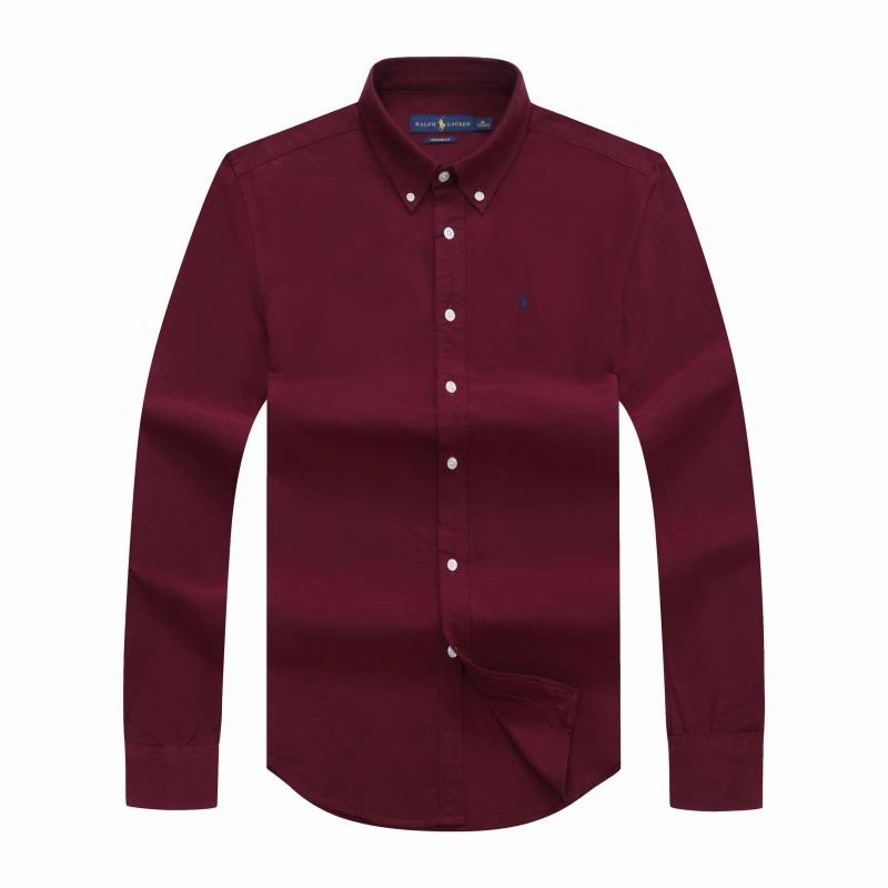 Ralph Lauren Long Sleeve Maroon Oxford Small Pony Plain Shirt Edgy Fashion