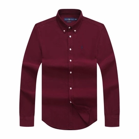 Ralph Lauren Long Sleeve Maroon Oxford Small Pony Plain Shirt Cocktail Event Sporty Look
