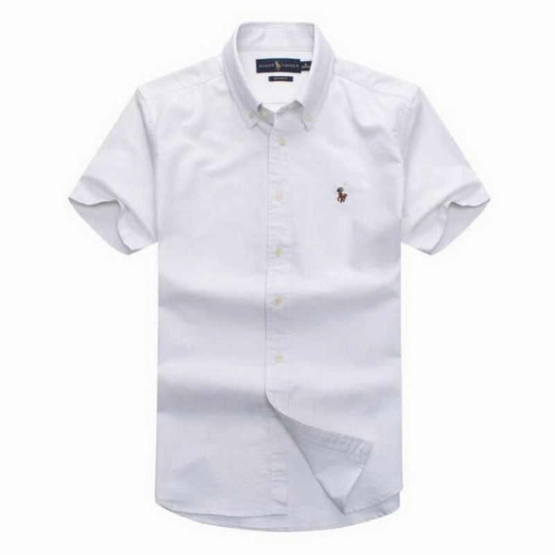 Ralph Lauren Male Short Sleeve Oxford Shirt White Plain All-day Comfort Fashionable Layer