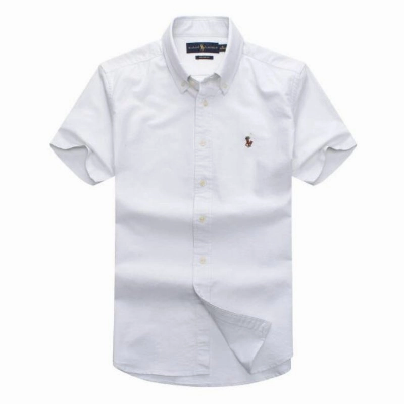 Smooth Seam Finish Ralph Lauren Male Short Sleeve Oxford Shirt White Plain