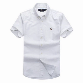 Seasonal Essential Ralph Lauren Male Short Sleeve Oxford Shirt White Plain