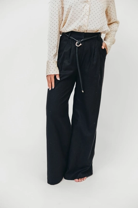 Casual Style Movement Ready Raven Wide-Leg Tailored Trousers with Gold Accent Belt in Black *Final-Sale*