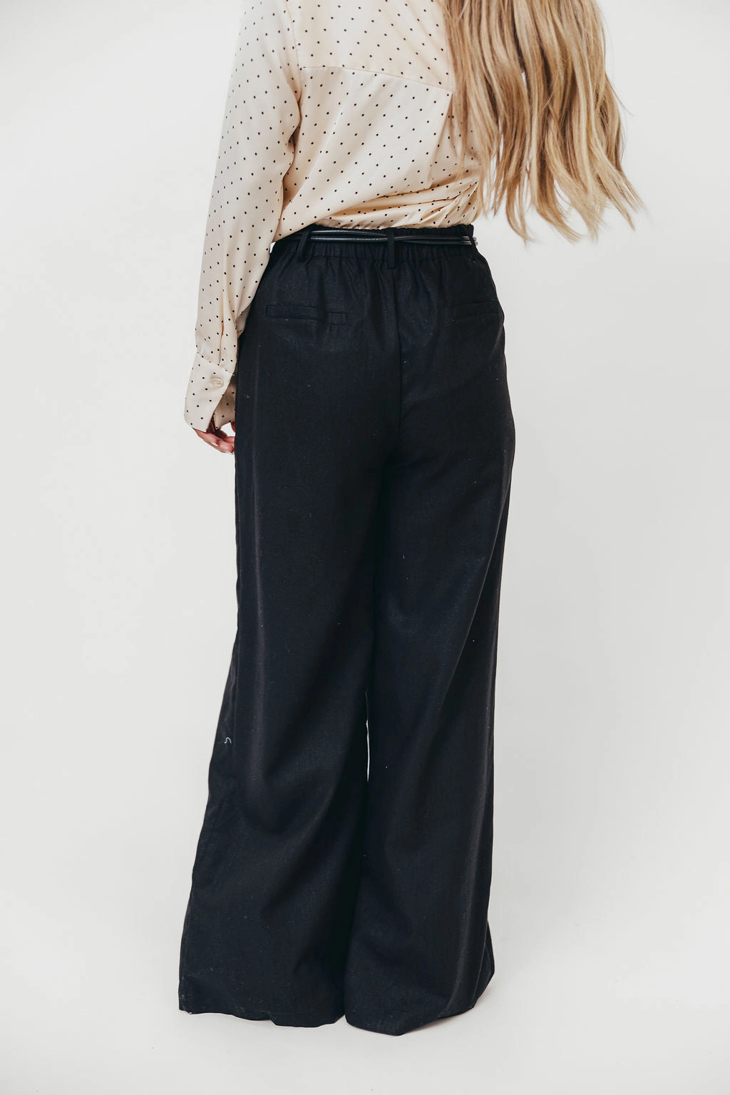 Raven Wide-Leg Tailored Trousers with Gold Accent Belt in Black *Final-Sale* DoubleLayeredFabric