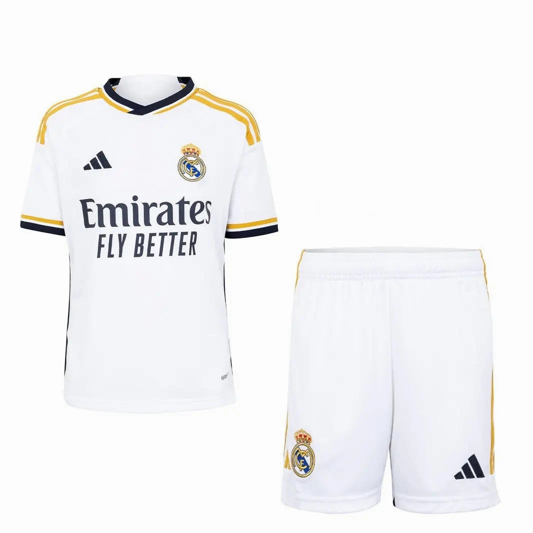 Real Madrid Home Jersey 23/24 Full Set T-Shirt and Short Speed Fit Double Stitched Hemming