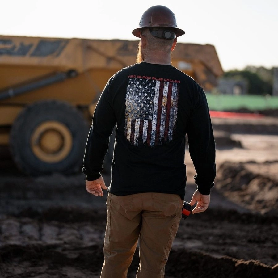 Simple Layers Red Blood Blue Collar? Long Sleeve - Black
