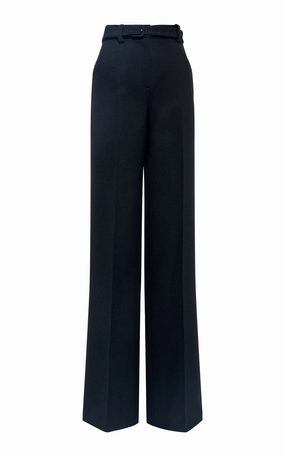 Stretch Comfort Construction Norman Wide-Leg Pant in Black Recycled Virgin Wool