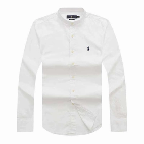 Stretchable Fabric Polo Ralph Lauren Band Collar Oxford White Long Sleeve Men Shirt