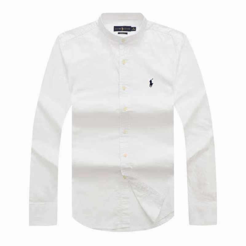 Stretchable Fabric Polo Ralph Lauren Band Collar Oxford White Long Sleeve Men Shirt