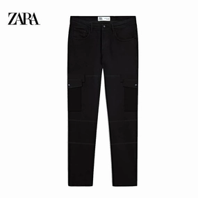 Zara Men Black Cargo Jeans Reflective Accent Detailing