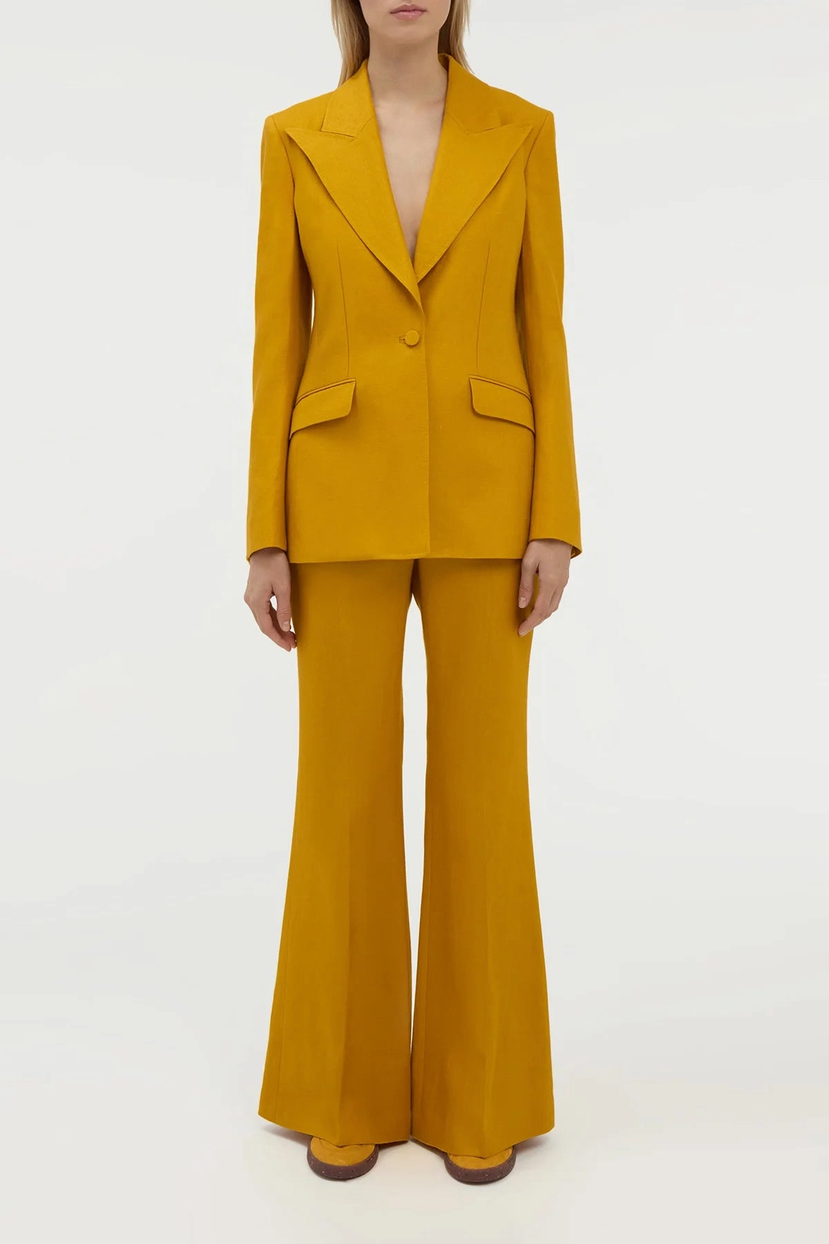 Workday Essential Rhein Flare Pant in Golden Birch Linen Twill